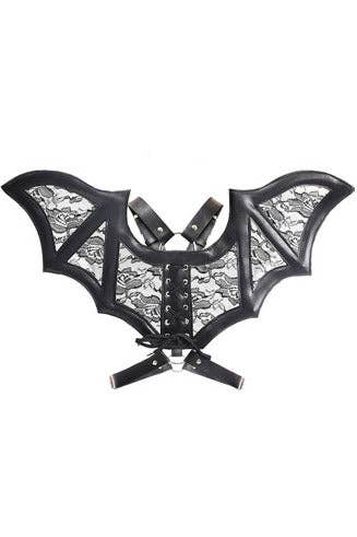 Black Faux Leather & Lace Wing Harness