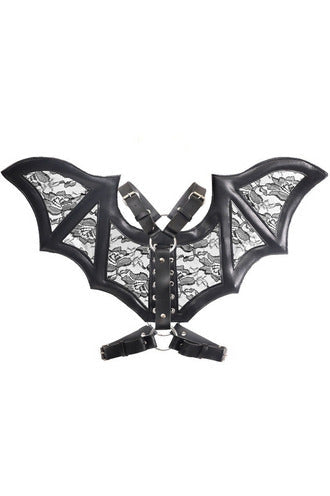 Black Faux Leather & Lace Wing Harness