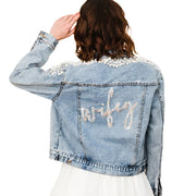 Cluster Pearl Beaded Wifey Denim Jacket