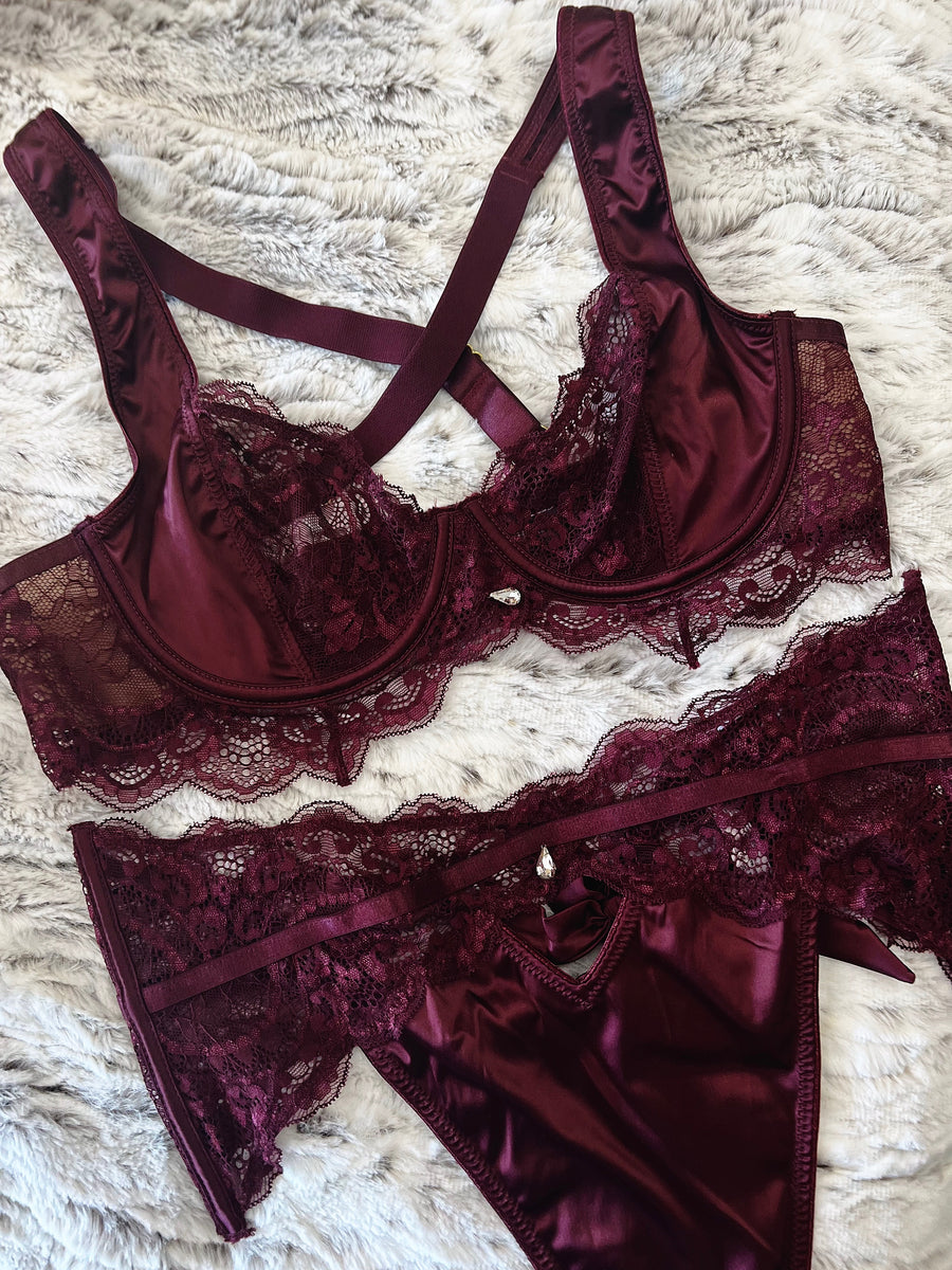 Wine - Underwire Bra w/ Matching High Waist Panty