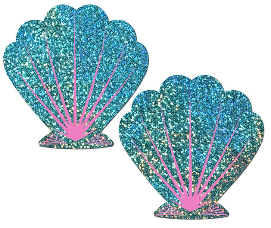 Mermaid: Liquid Seafoam Green & Pink Seashell Nipple Pasties