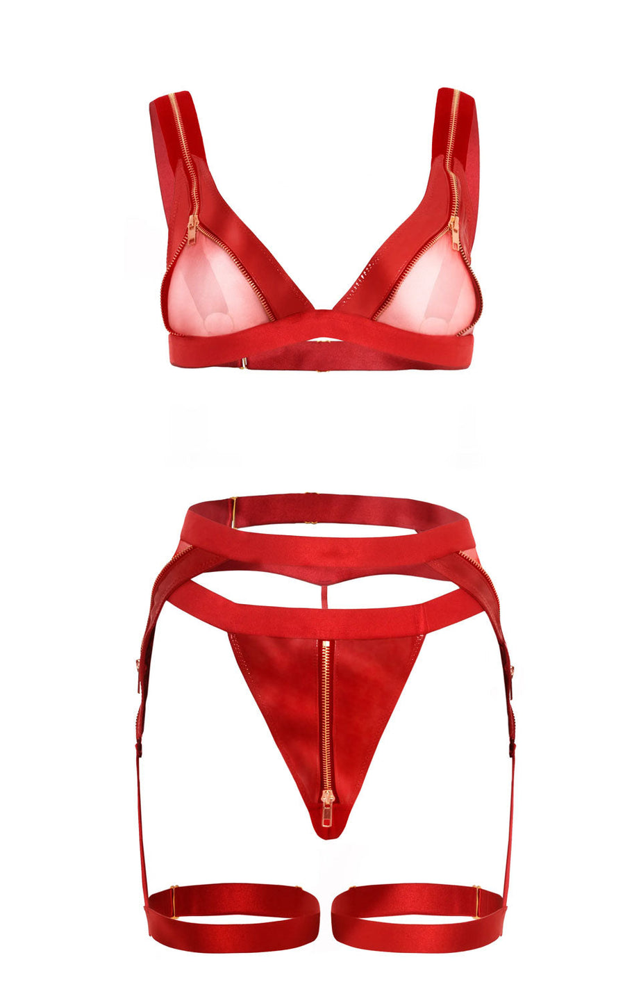 Red - 3PC Vinyl & Mesh w/ Zipper Details