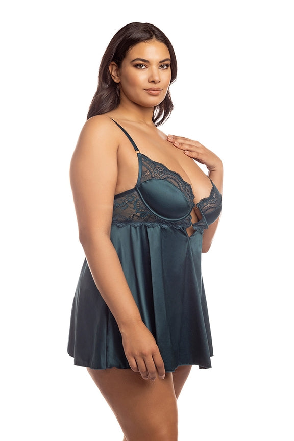 Teal - Satin/Lace Babydoll