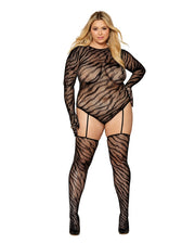 Zebra Fishnet Teddy Bodystocking w/ Sleeves