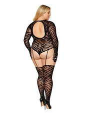 Zebra Fishnet Teddy Bodystocking w/ Sleeves