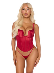 Satin Plunge Push-Up Bustier & G-String